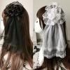Lolita Gothic Headdress Lace Veil Headwear Rose Side Clip Barrette Halloween Cosplay Accessories Party Headpiece
