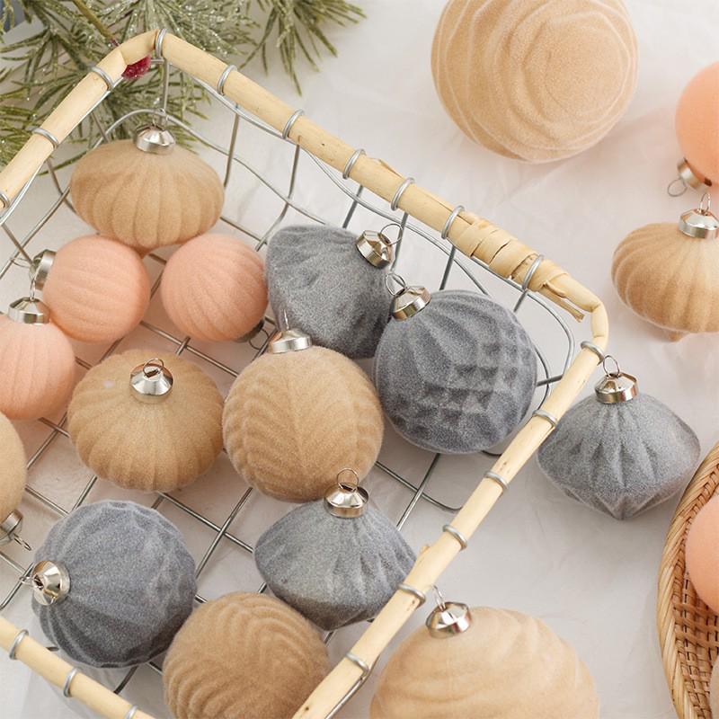 Purple/Gray/Coffee Irregular Flocking Christmas Tree Ball Ornaments