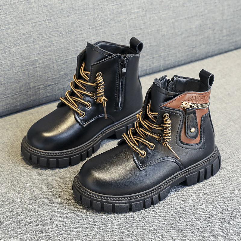 Boy's Winter Boots Fashionable Plush Warm and Casual High Top Cotton Boots Mid-Top Boots Fashion Black Boots
