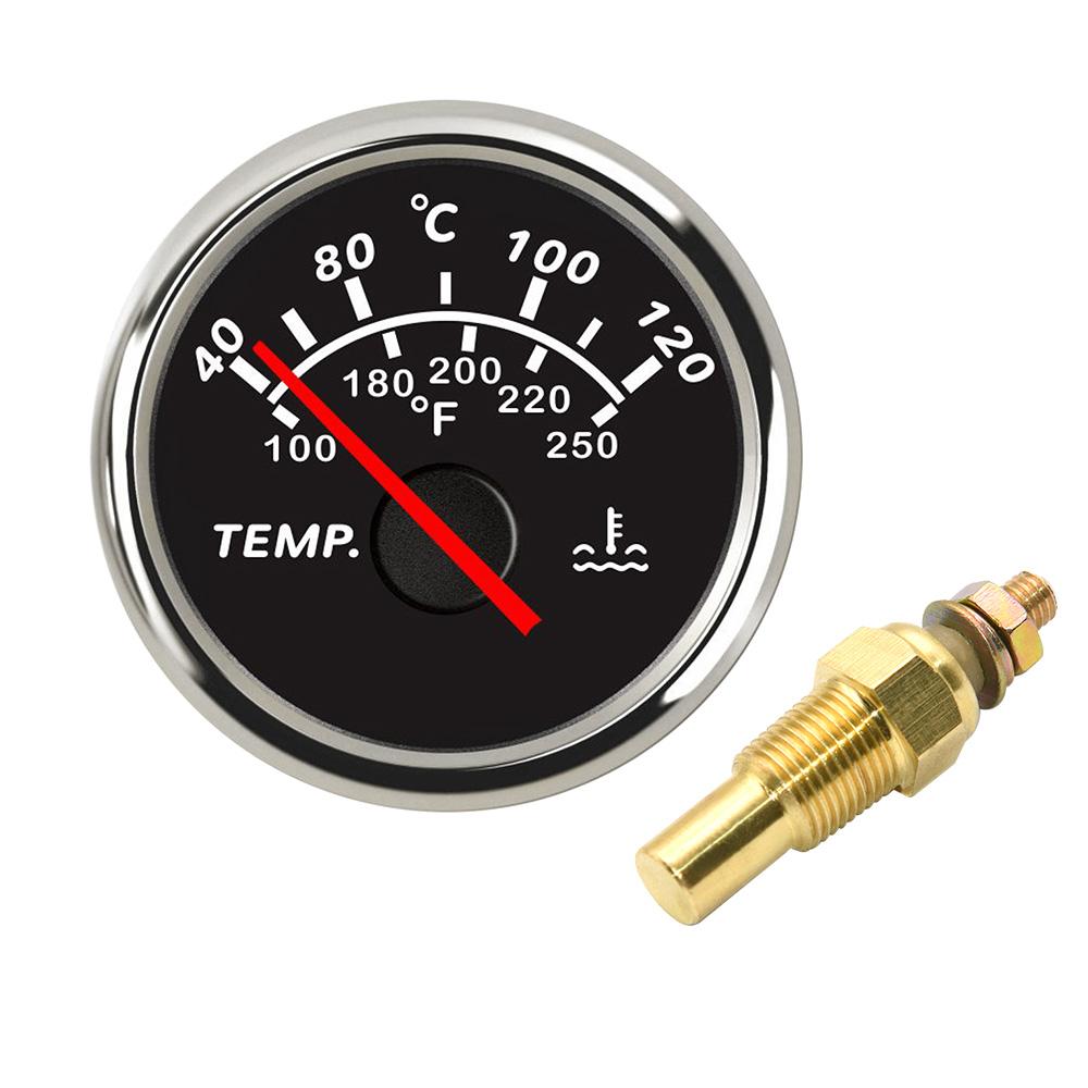 מד טמפרטורת מים ימי 52 מ"מ 40-120℃ עם חיישן טמפרטורה לרכב 10 מ"מ 1/8NPT תאורה אחורית אדומה לרכב סירה 12/24V מותאם אישית