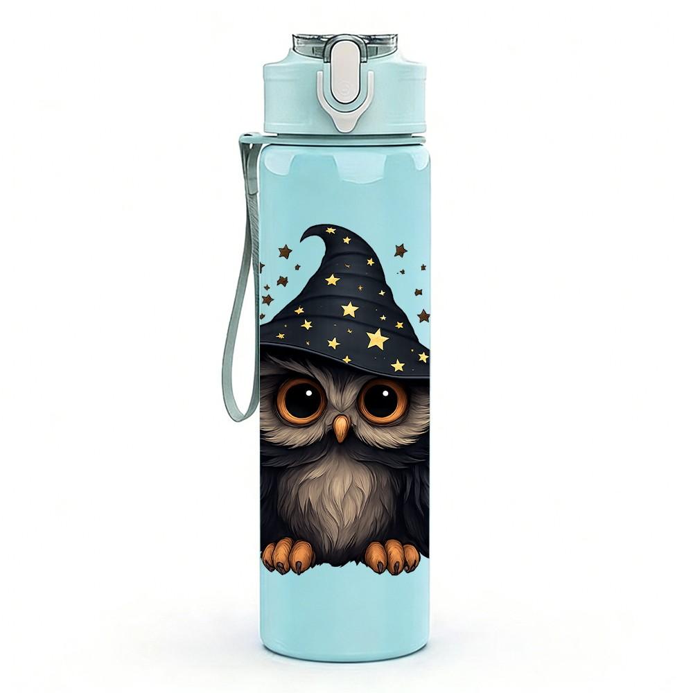 1PC Wizard Owl Night Print 750ml Color Plastic Sports Water Bottle Leakproof Flip Straw Lid Suitable for Sports Office Home Use