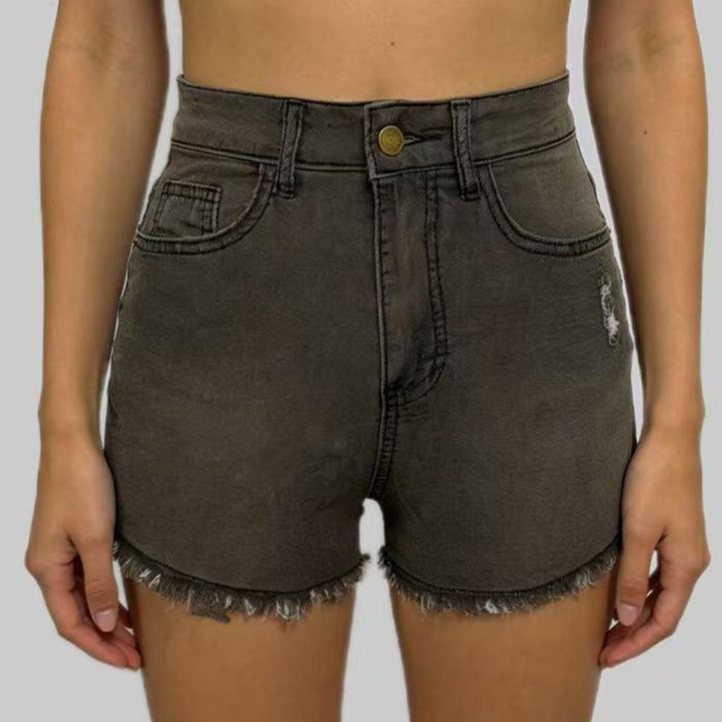 Damskie Kolorowe Jeansowe Szorty Stretch Slim Fit z Przetarciami