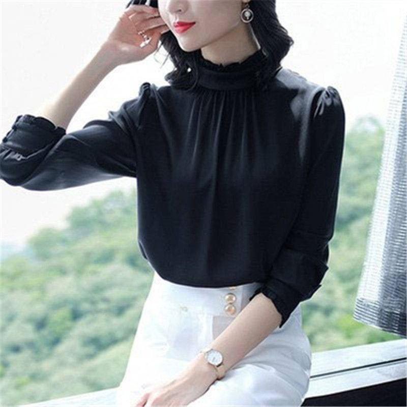 Autumn Fashion Women Chiffon Shirts Long Sleeve Polka Dot Ruffless Women Blouses Casual Stand Collar Women Tops