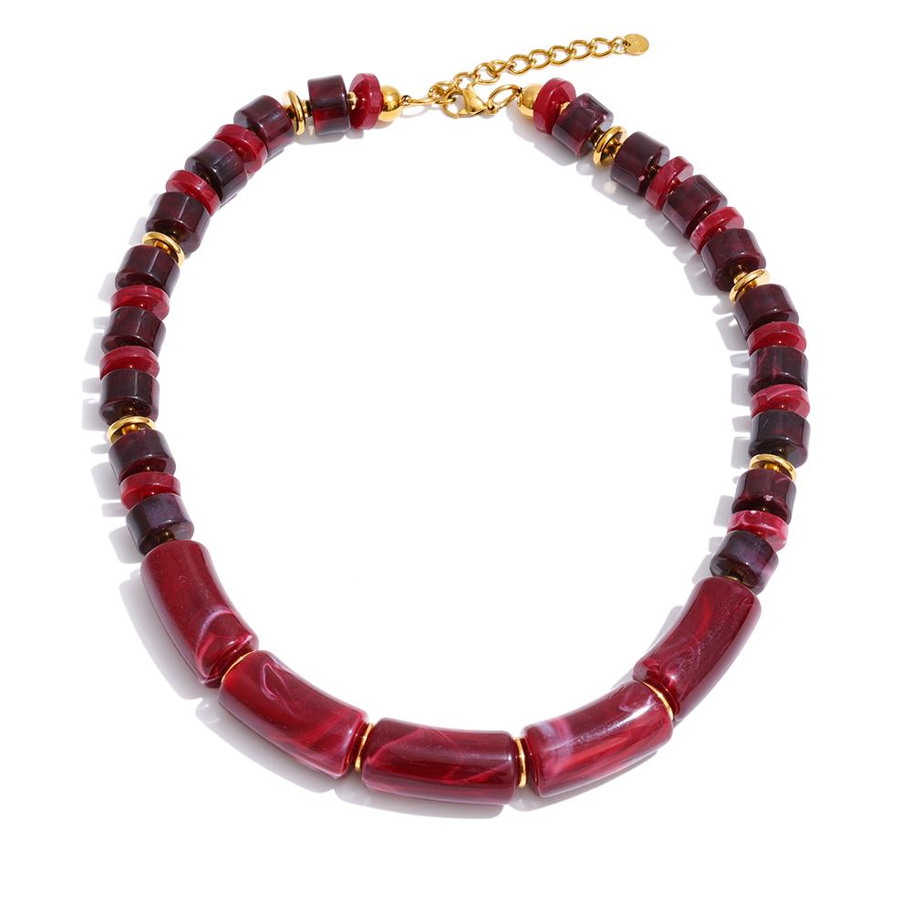 Yhpup Fashion Handmade Jewelry Resin Beads Chain Statement Necklace for Women Stainless Steel Waterproof Jewelry 2025 Trendy