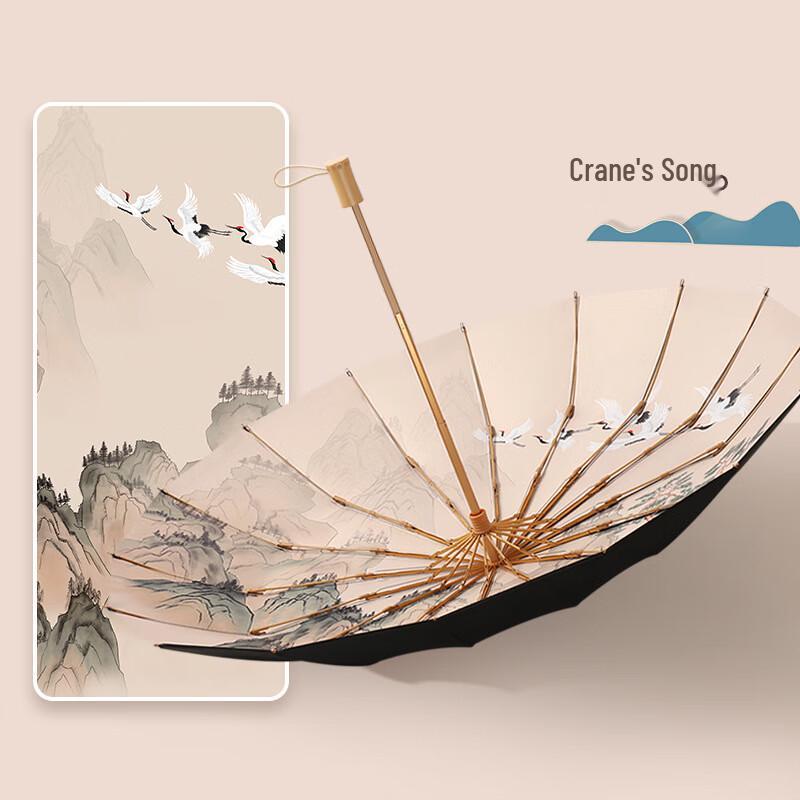 Nanqiao Wooden Handle 16-Rib UV Sun/Rain Umbrella 23 inch, 16-Rib