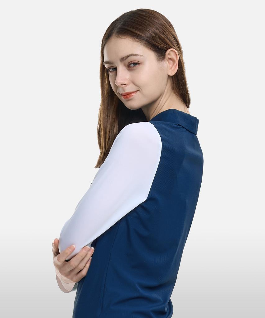2ELA [2Pack] Lovely Shot Women'S Color-Blocked Sleeve Long Sleeve Collared T-Shirt 4 Colors (Type B)