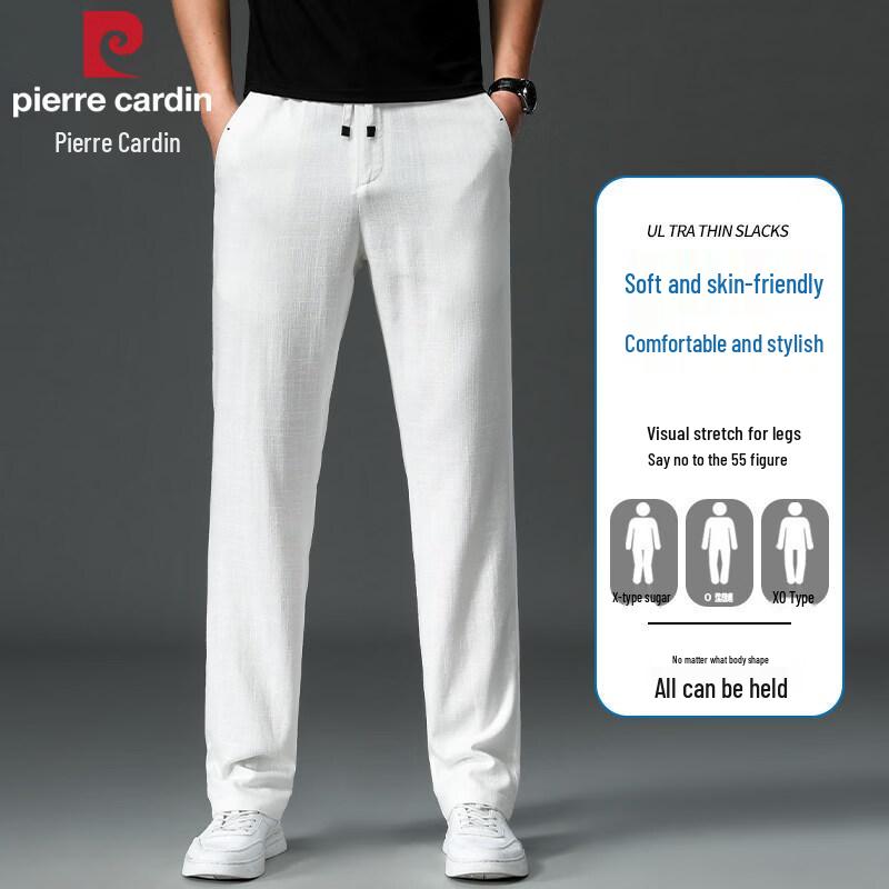 Pierre Cardin Men's Summer Linen Blend Cool-Feel Straight Casual Pants