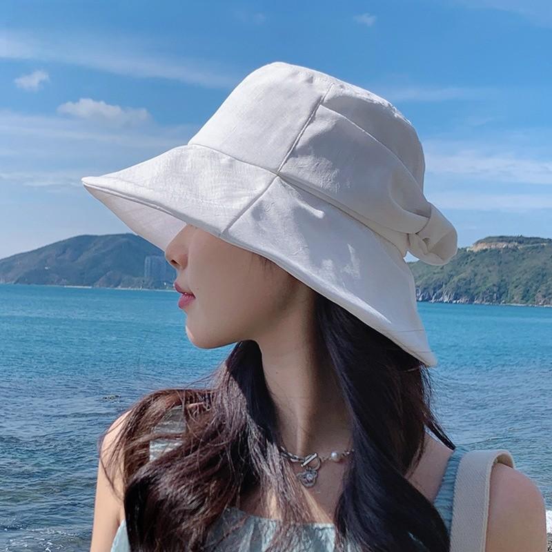 Color Solid Butterfly Tie Beach Cap Wide Brim Outdoor Breathable Activities