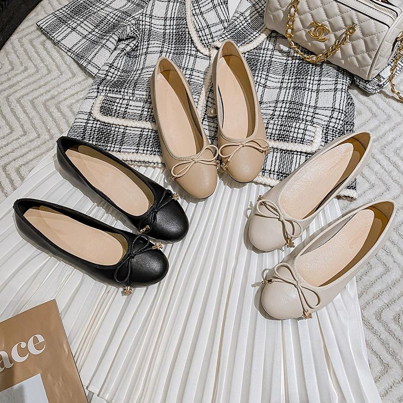 Ballet Flats Shoes Women Classics Loafers Genuine Leather Fashion Design Bowknot Girls Office Lady Casual Shoes For Woman