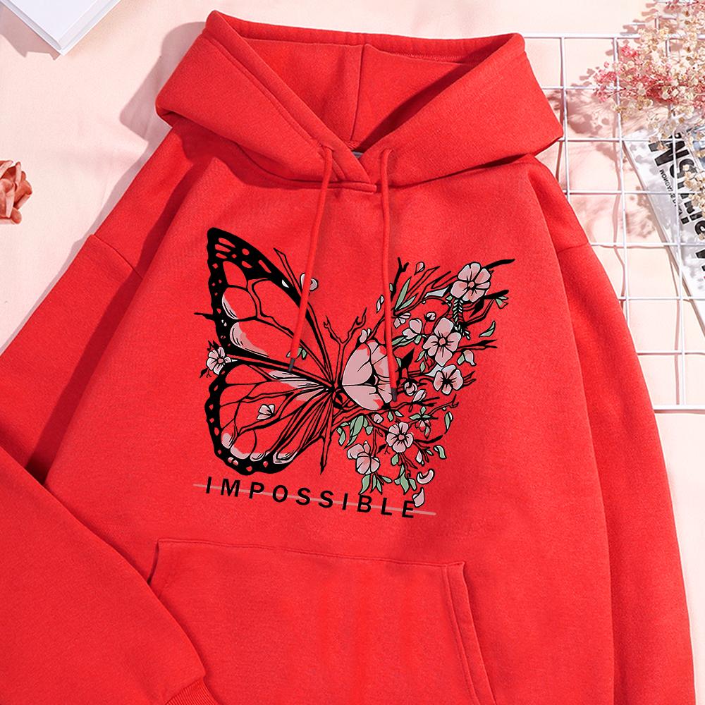 A butterfly composed of butterflies and flowers Female Sweatshirt Street fur-liner Hooded Hipster S-2XL Hoodies Autumn Warm