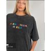 Fashion Style Washed Black Letter Print Cotton T-shirt Loose Letter Printed Cotton T-shirt