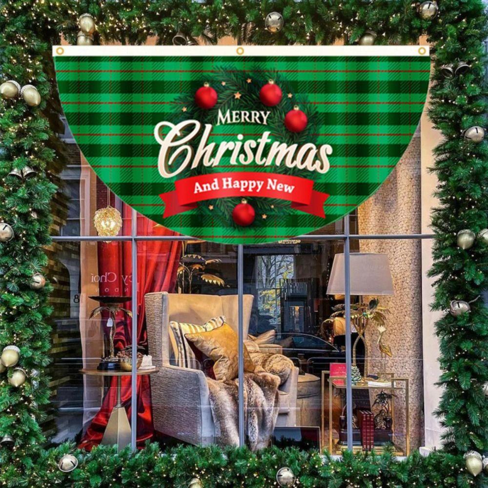 Snowman Christmas Bunting Fan Flag Polyester Christmas Railing Hanging Pendant  Christmas