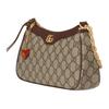 Gucci Borsa a Spalla GG Marmont in Tela con Ciondolo Fragola, Beige Marrone Pelle, Striscia Web, per lo Shopping Quotidiano 735132-FABLE-9442