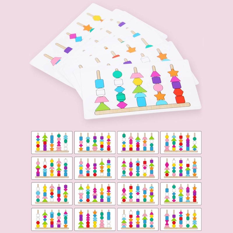 Learning Plugging Block Toy Shape & Color Sorting Game Wooden Beading Toy Stacking Puzzle Interactive Toddler Fun Gift