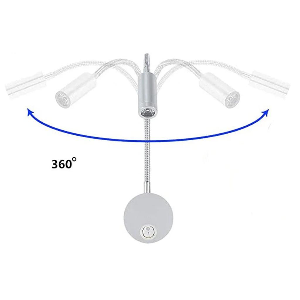 LED 3W Reading Wall Lamp With Switch Flexible Adjustable Working Study Wall Mounted Bedroom Bedside Night Light