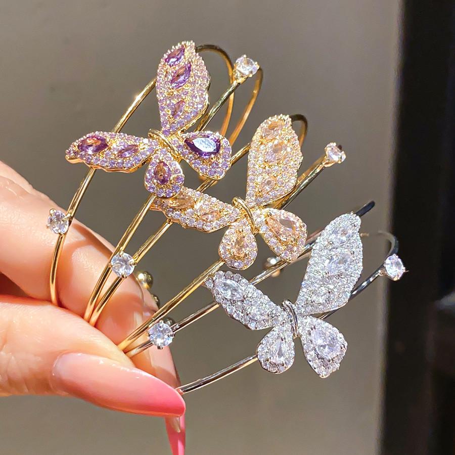 Fashion Butterfly Zircon Double Layer Bracelet With Cubic Zirconia For Elegant Casual Wear