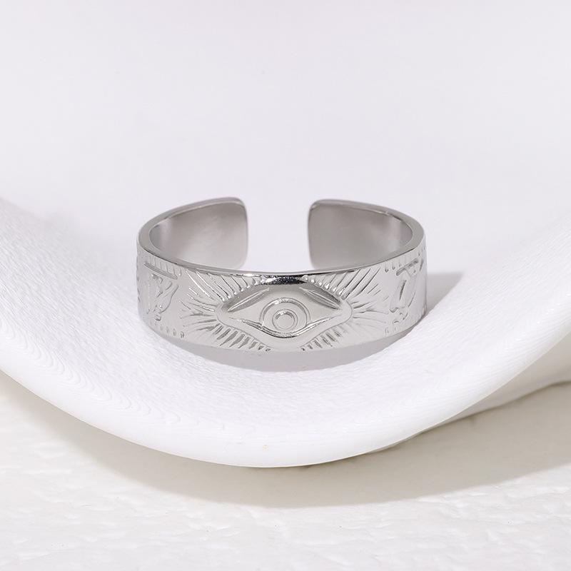 18K Gold-Plated Stainless Steel Open Ring: European & American Devil's Eye Design for Women