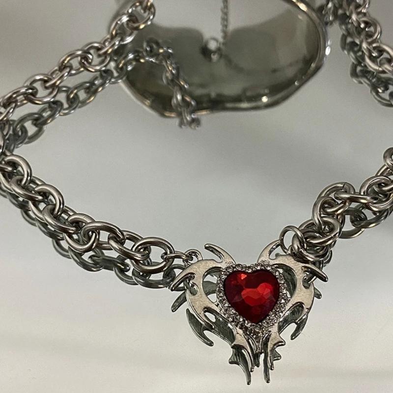 Zircon Love Pendant Necklaces Alloy Material Heart Pendant Necklaces Thick Chain Necklaces Party Jewelry Gift for Women