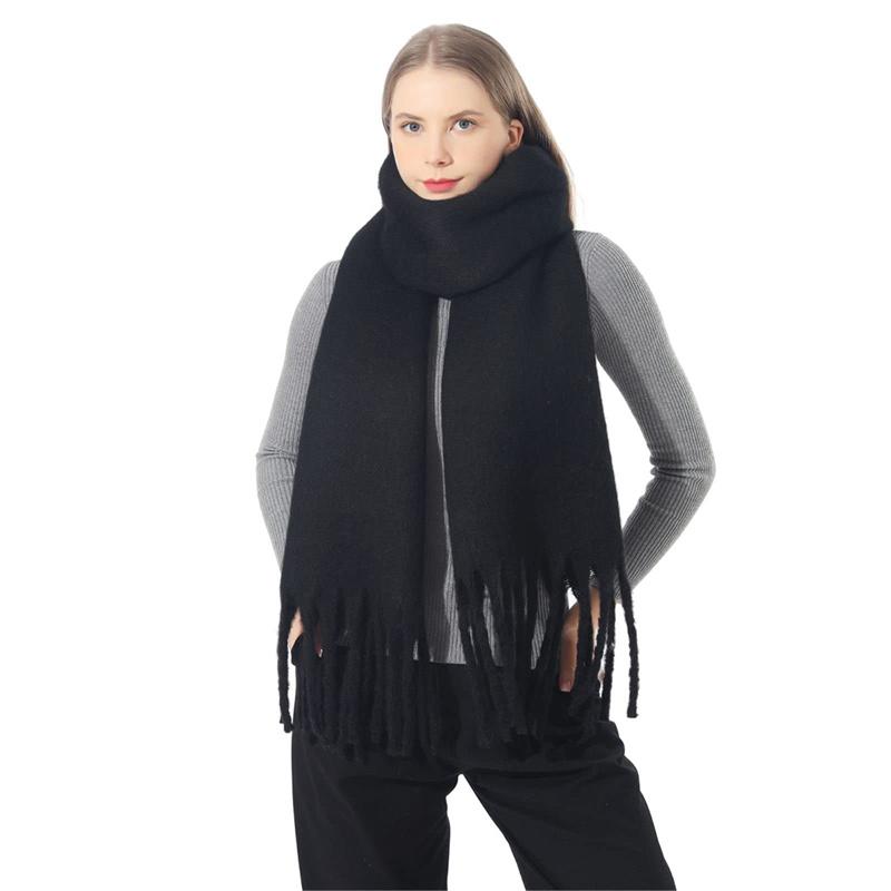 Luxury Winter Scarf for Women Cashmere Warm Solid Pashmina Shawl Wraps Female Thick Soft Poncho Chuncky Bufanda Tassel Echarpe