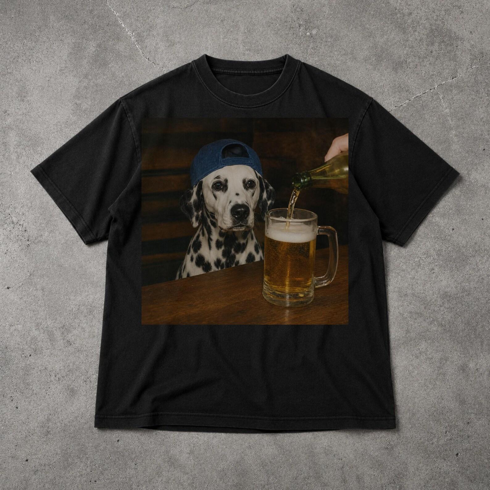 Funny Dalmatian Drinking Beer Shirt, Dog Meme Graphic Tee, Silly Sarcastic Dog Lover Shirt M