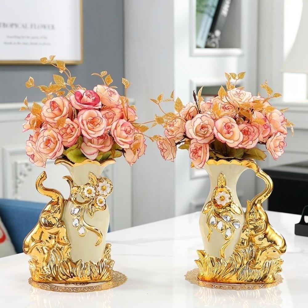 Modern Elephant Vase Luxury Flower Container Arrangement Ceramic Gold Vase  Entrance