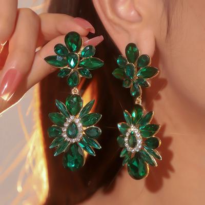 Fashion Snowflake Flower Glass Rhinestone Earrings Women's Personality Exaggerated Earrings Earrings Manufacturers Wholesale