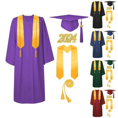 Toga e cappello da laurea 2024 Set con cordino d'onore con nappa Stole da laurea per scuola superiore College Bachelor
