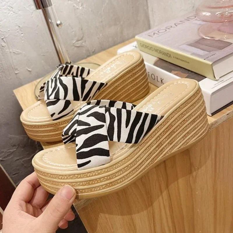 Papuci de damă Pantofi peep toe Sexy cu platformă pană Sandale papuci cu talpă groasă retro Roma pentru femei