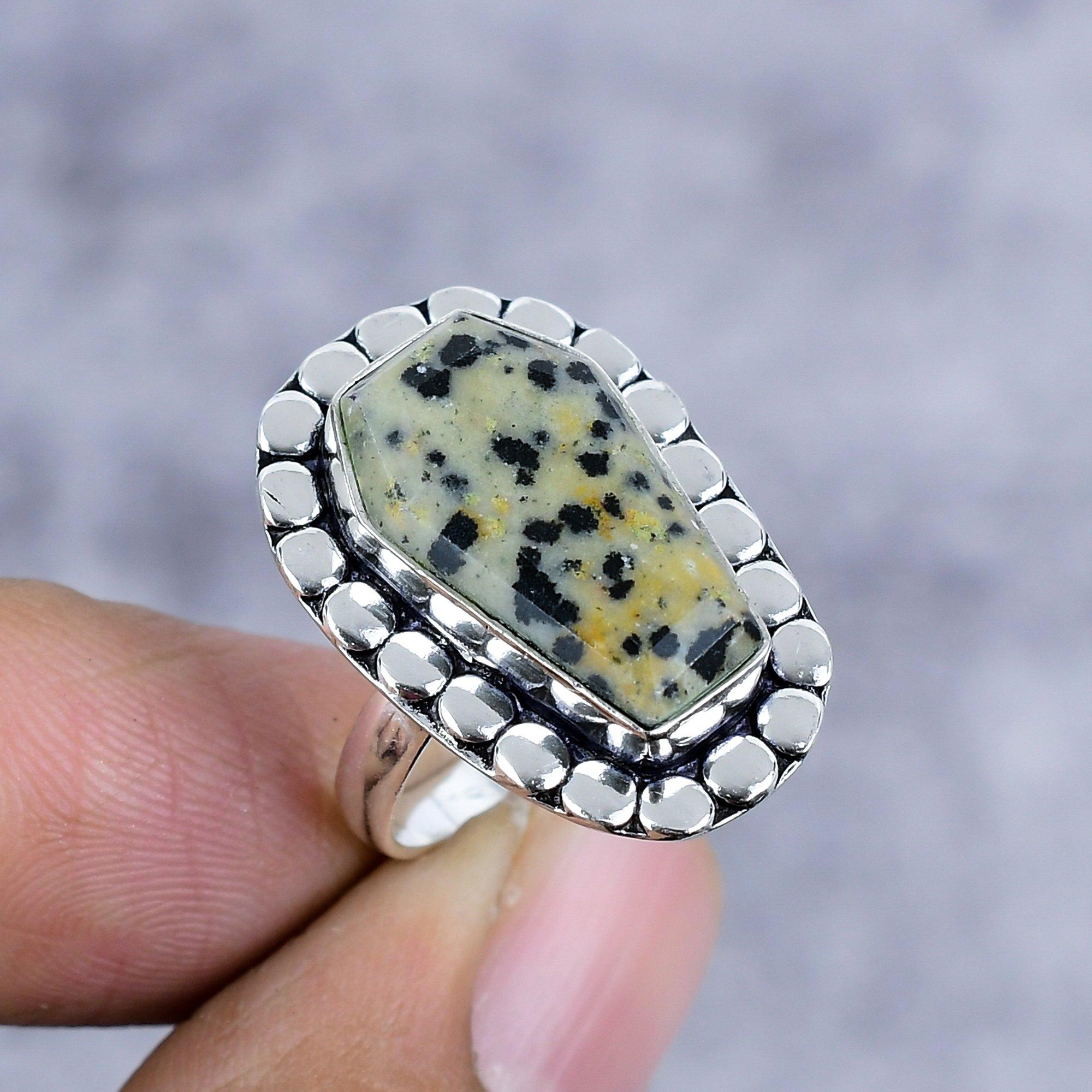 

Dalmation Jasper Gemstone 925 Sterling Silver Jewelry Ring Size 7.5 M-2609