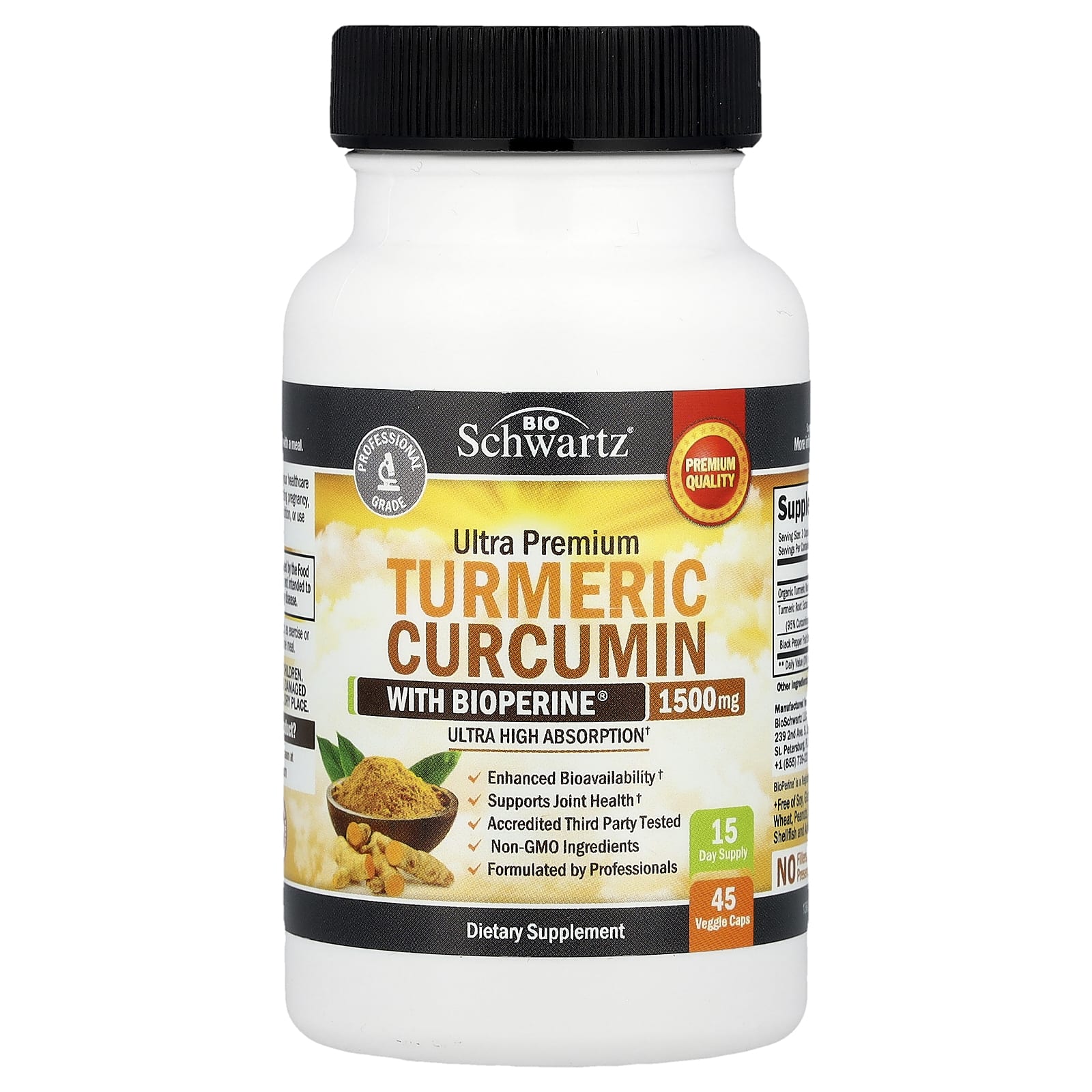 

Ultra Premium Turmeric Curcumin with Bioperine®, 45 Veggie Capsules