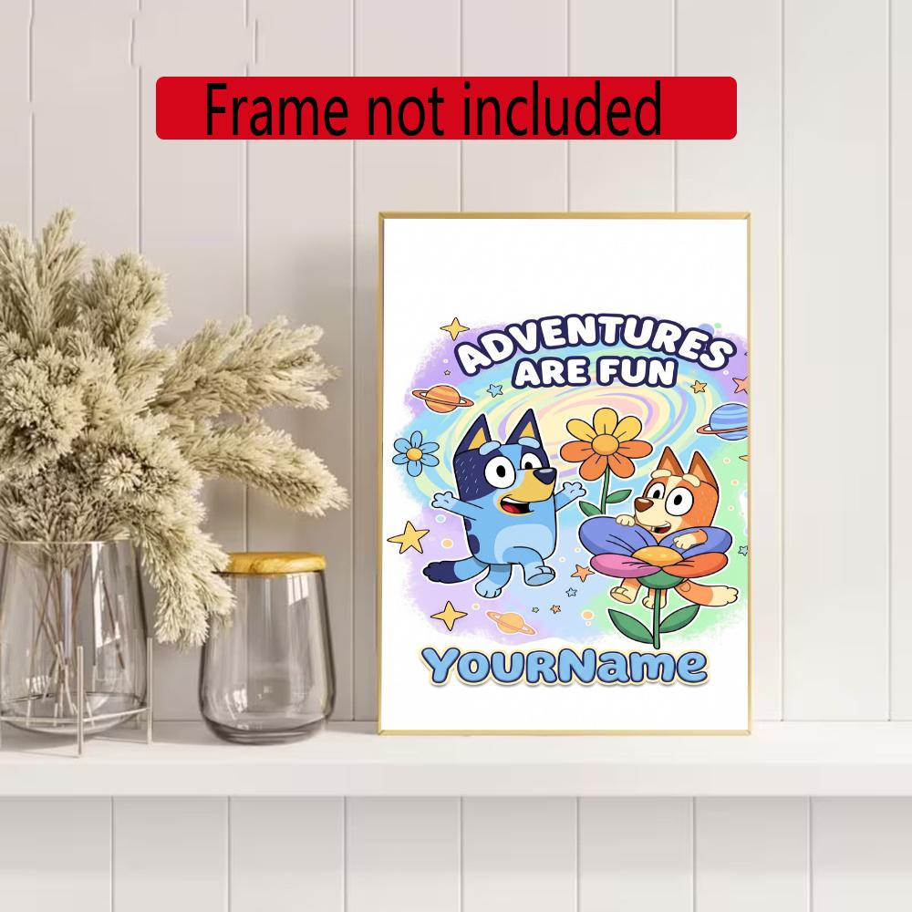 Bluey Customize Your Name Diamond Painting Round Diamond Diy Frameless Holiday Artwork Suitable For Home Office Wall Decoration