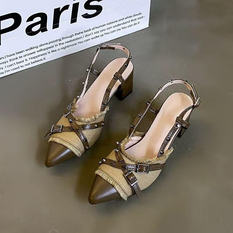 Fashion Women High Heel Shoes French Black Temperament Bag Head Sandals Women Elegant Fad Pumps Banquet Party Wedding Shoe Zapatos Mujer
