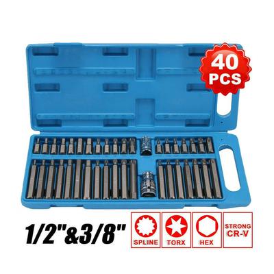 40'ı 1 Arada Spline & Hex & Torx Yıldız Bit Lokma Seti 3/8 1/2''Diameter Uzun Kısa Erişimli Allen Anahtarı ile