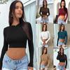 2026 New Spring Women's Fashionable Cropped Slim-Fit T-Shirt Solid Color Long-Sleeve Top