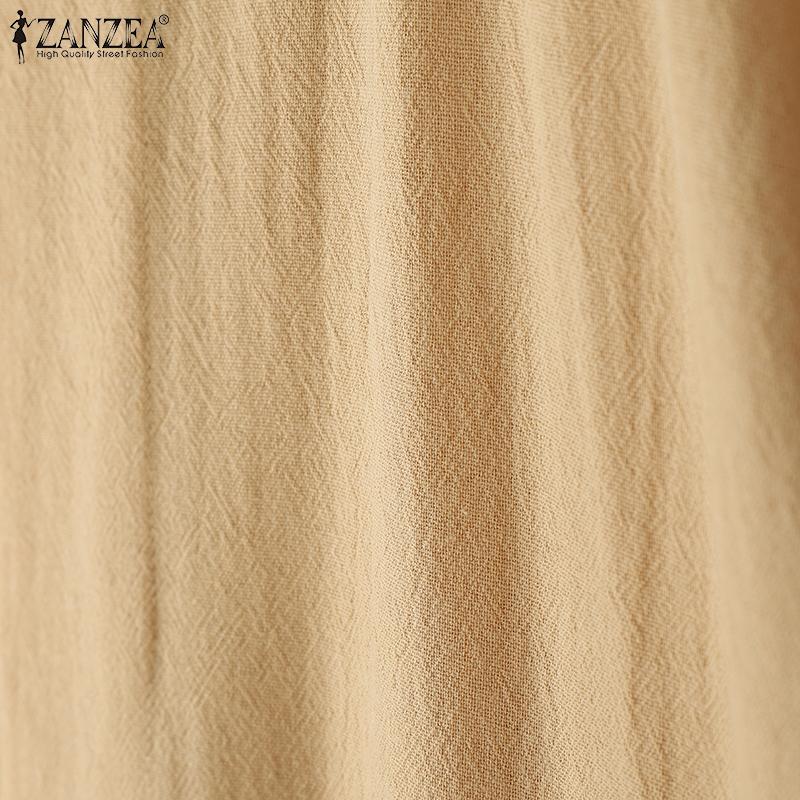 ZANZEA Vintage Women Round Neck Batwing Sleeve Baggy Pleated Casual Long Dress