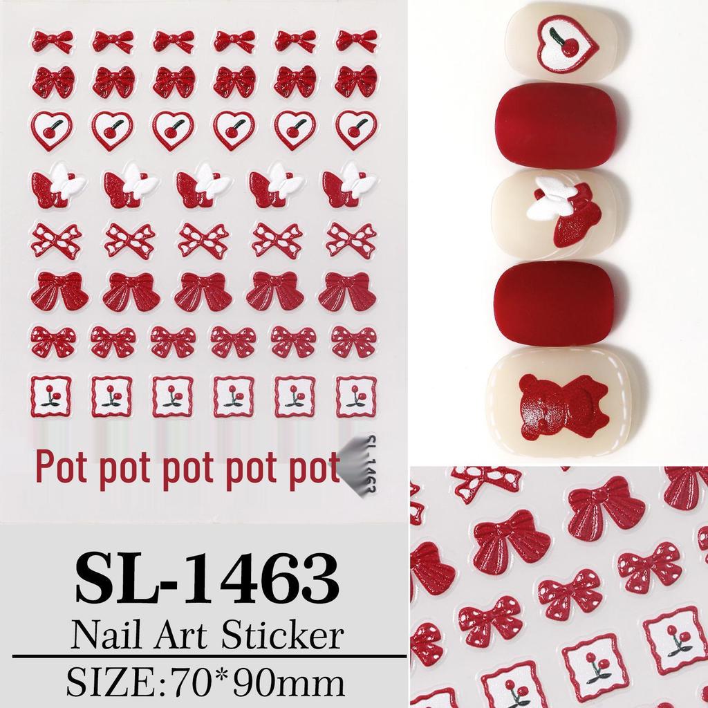 5D Embossed Red Bow Nail Stickers for Festive DIY Nail Art