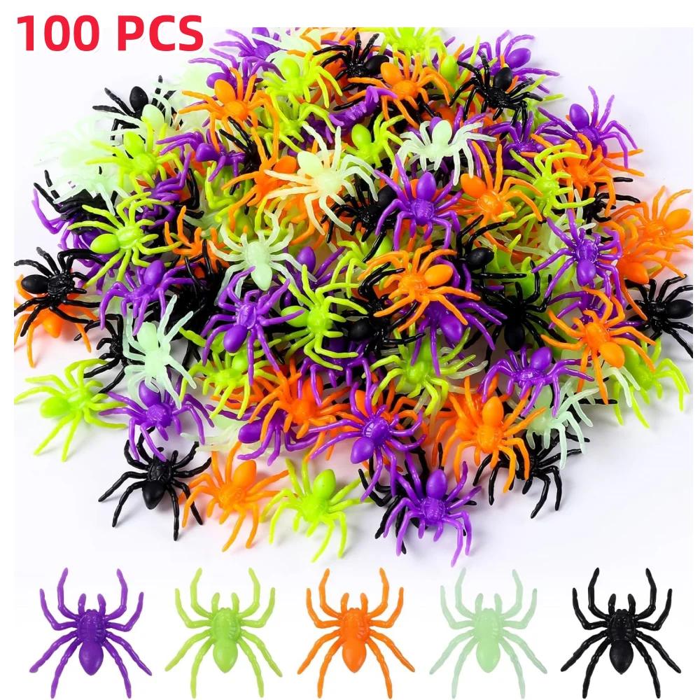 100Pcs Realistic Plastic Spiders - Fake Halloween Prank Props, Mini Creepy Crawlers For Decor & Photobooth Toys