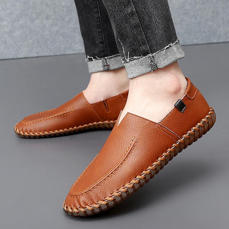 Handmade Breathable Leather Shoes Casual Loafers Fashionable Driving Shoes Men's Outdoor Sneakers Bean Shoes Plus Size