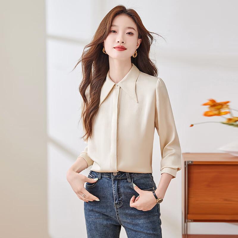 Women s Pointed Collar Long Sleeve Blouse S
