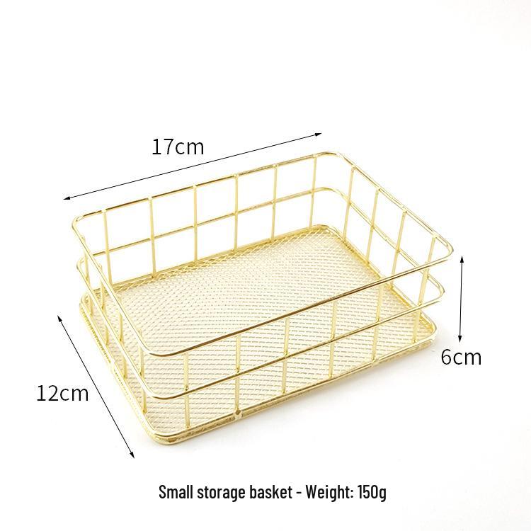 Nordic Iron Art Rose Gold Mesh Storage Basket - Desktop Organizer