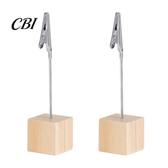 Thick And Thin Paper Clip 2 Pcs Wooden Cube Base Memo Holder with Clips, Mini Table Photo Postcard Number Stands for Name Cards, Photos, Memos,