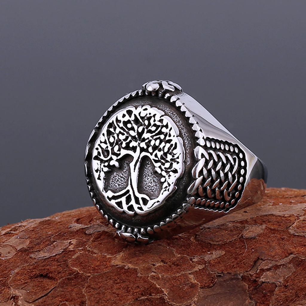 Stainless Steel Tree of Life Yggdrasil Ring Men's Handmade Biker Jewelry Gift Fashion Simple Finger Ring for Party Club