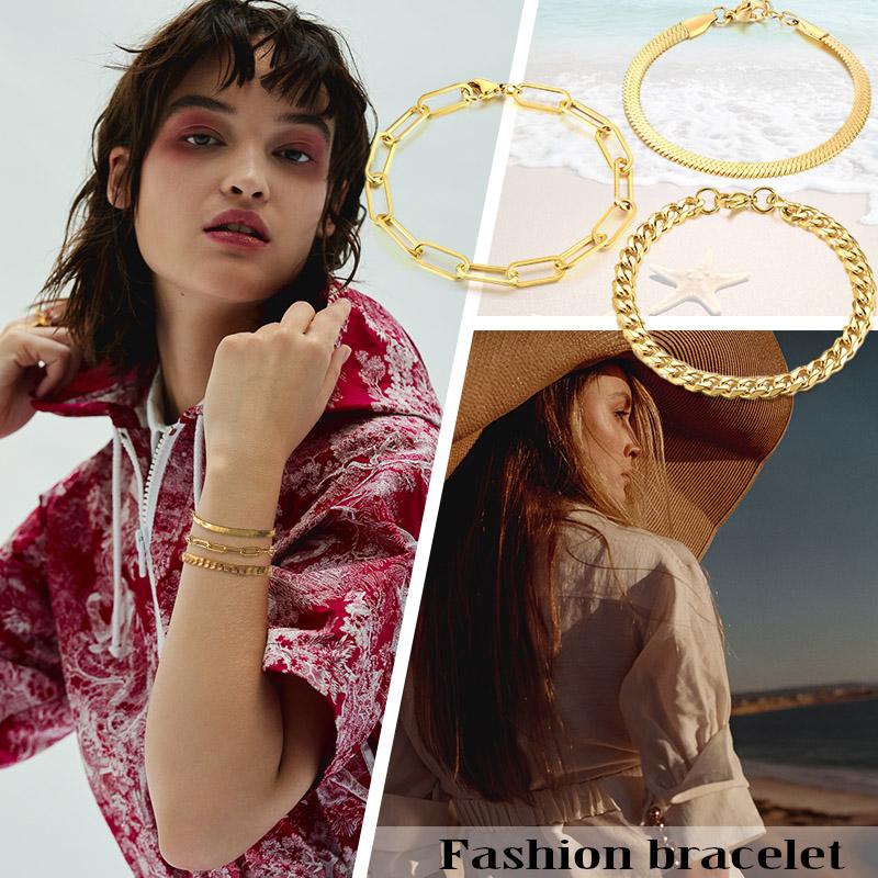 Paperclip Chain Bracelet for Women,Gold Color Stainless Steel Rectangle Link Bracelets,Cable Dainty Girls Layering Jewelry