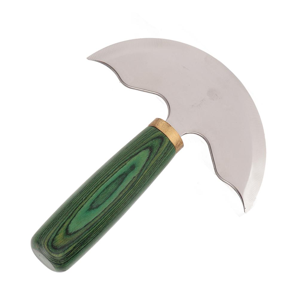 Leather Round Head Knife Semicircle Green Wooden Handle Hand Made DIY Leather Trimming Knife
