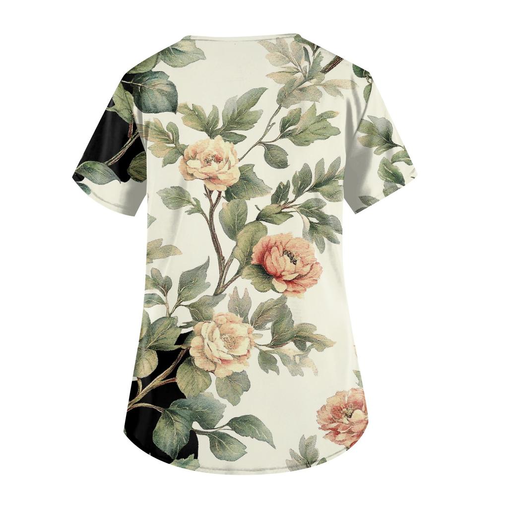 Women's V-neck Fashion Casual Printed Tops And Protective Workwear
