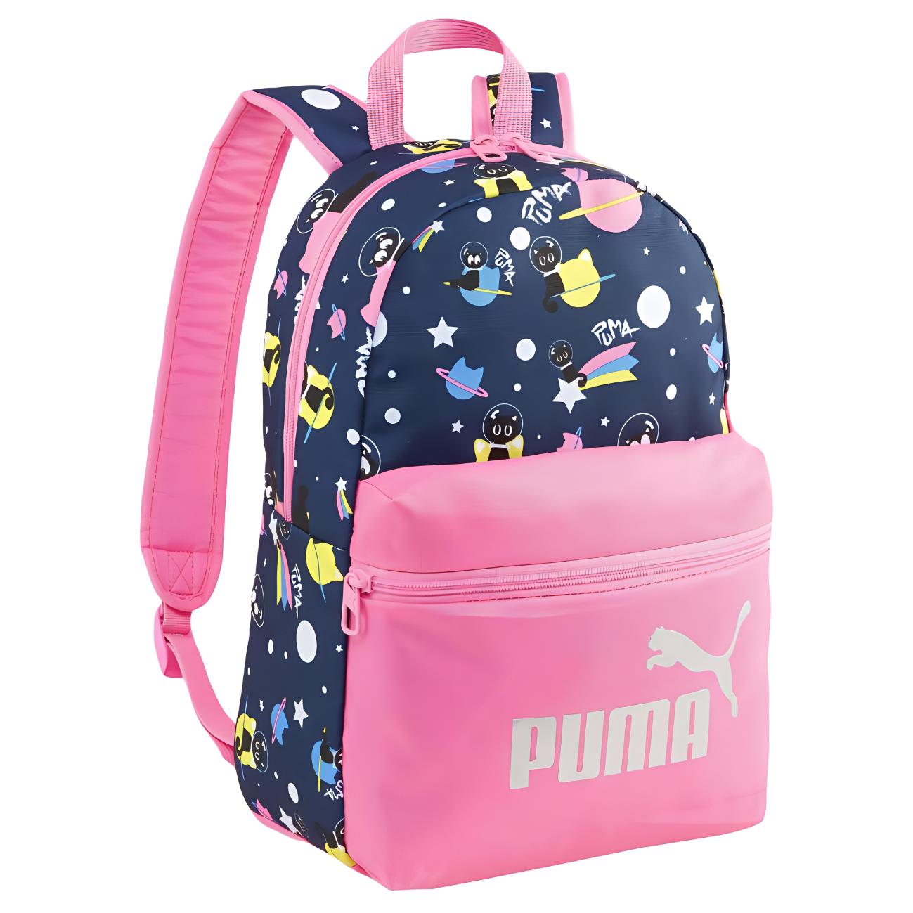 Puma Phase Casual Printed Fabric Backpack Small Women Backpacks Pink Blue 079879-10 Pink & Blue,Small