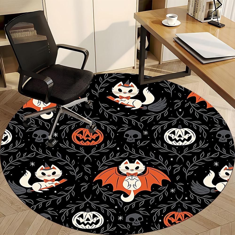1pc Halloween Cats Office Round Area Rug, Indoor Mat Suitable For Office, Under Office Chairs Bedroom Living Room Home Decor, Room Deco