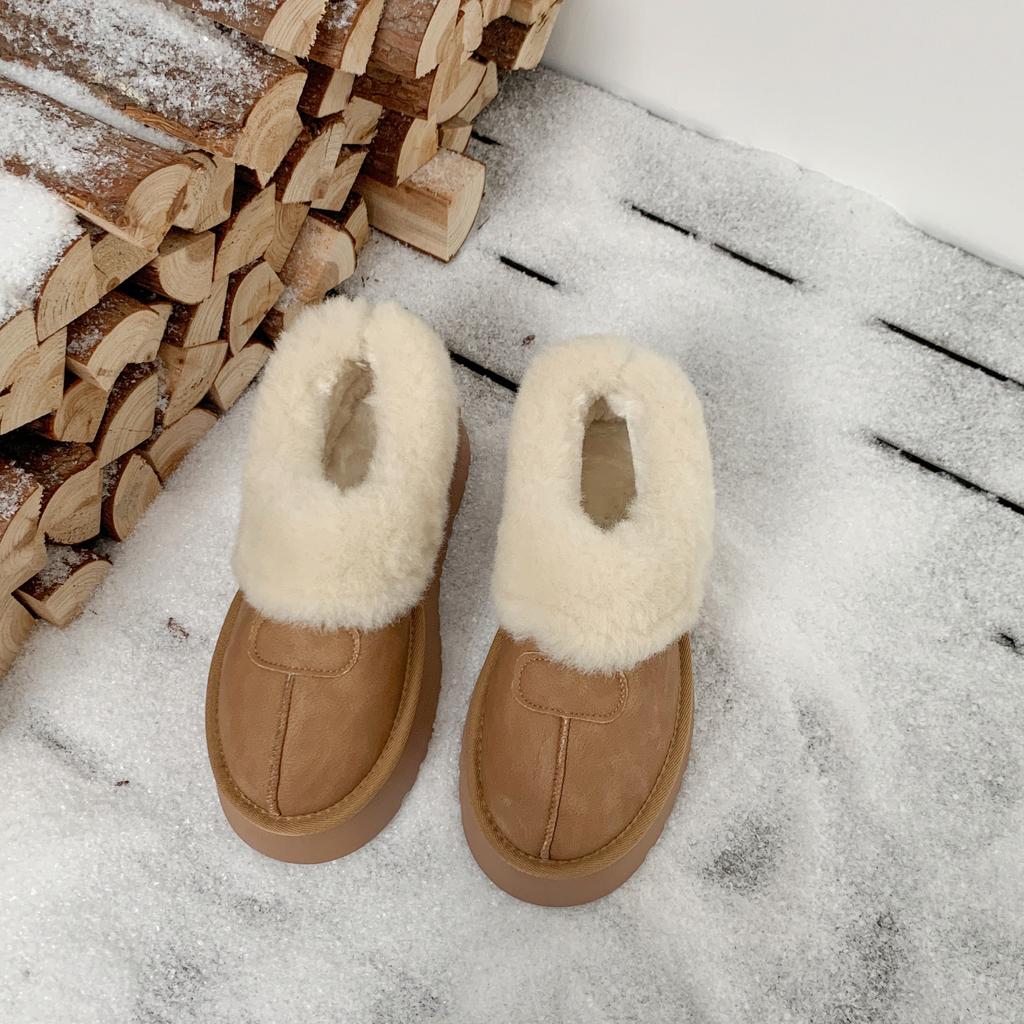 thick-soled leather surface warm snow boots women's shoes Mao Mao shoes 2025 new winter velvet thickened bread cotton shoes women