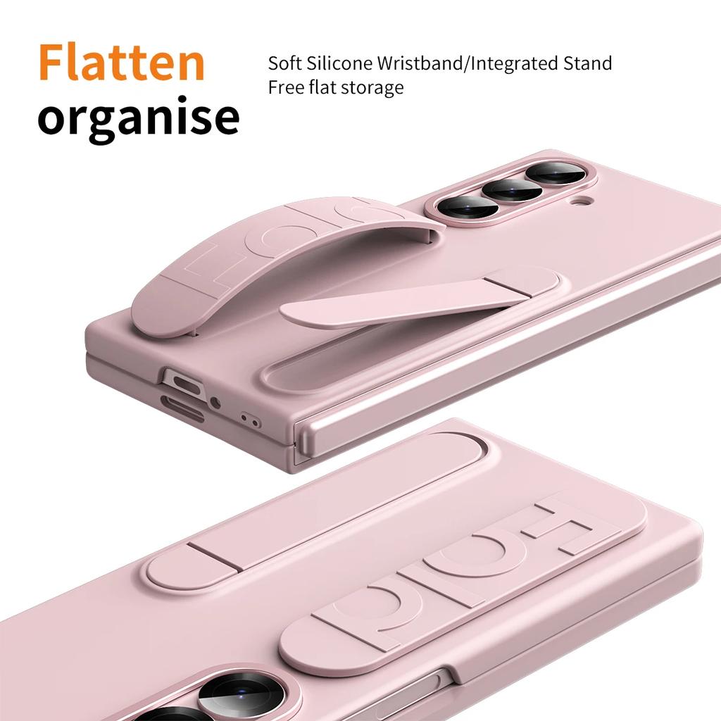 Fashion Wristband Bracket Stand Case for Samsung Galaxy Z Fold 7 6 5 4 3 ZFold Wrist Hand Strap Solid Color Shockproof Cover