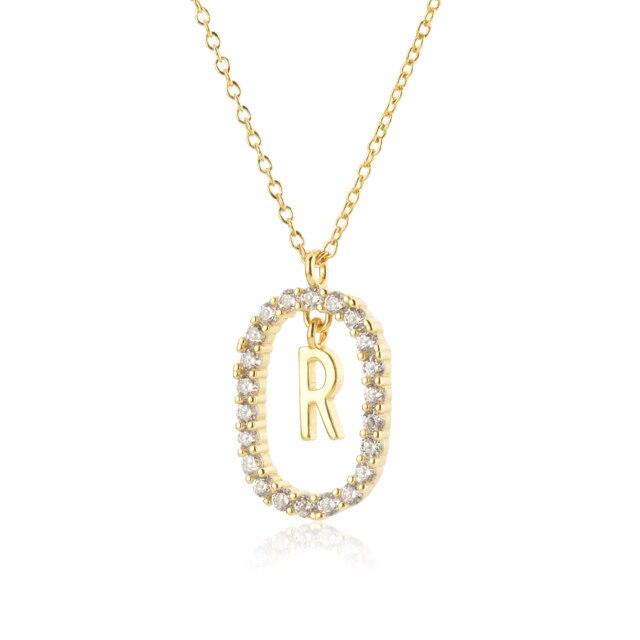 925 Sterling Silver Gold 26 Letters A -Z Alphabet Initial Long Chain Necklace Ovals Luxury Jewelry Crystal Cz Choker